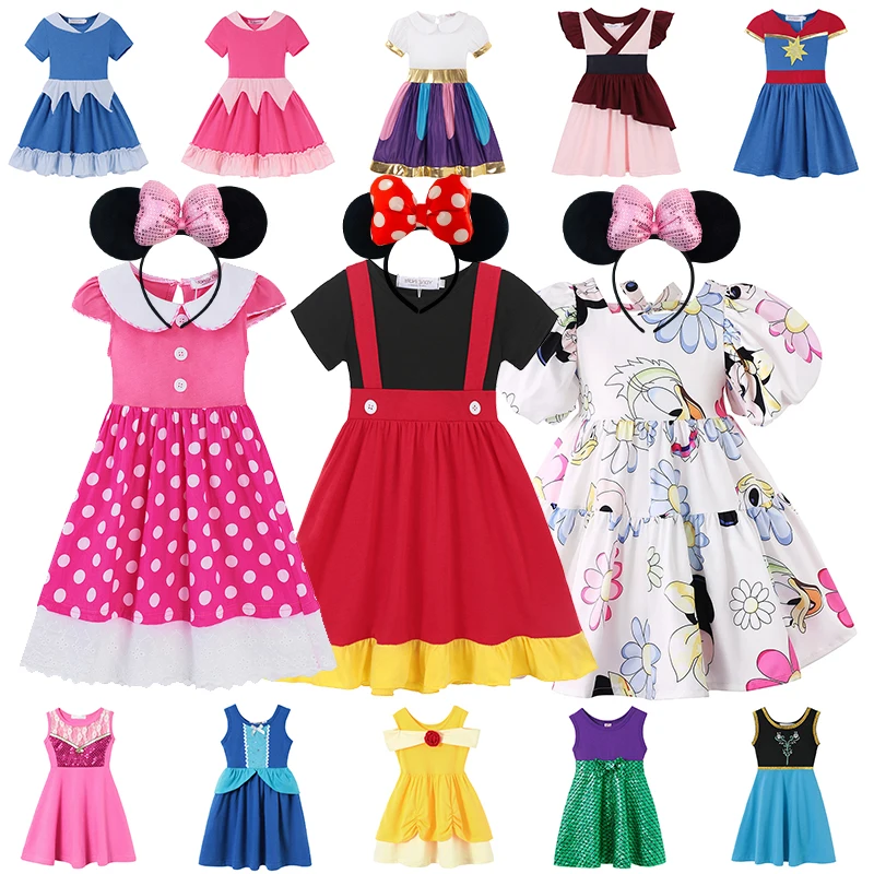 Summer Baby Girl Casual Dress Cartoon Minnie Mouse Print Kids Toddler Cute Princess Costumes For Girls Cotton Soft Dresses