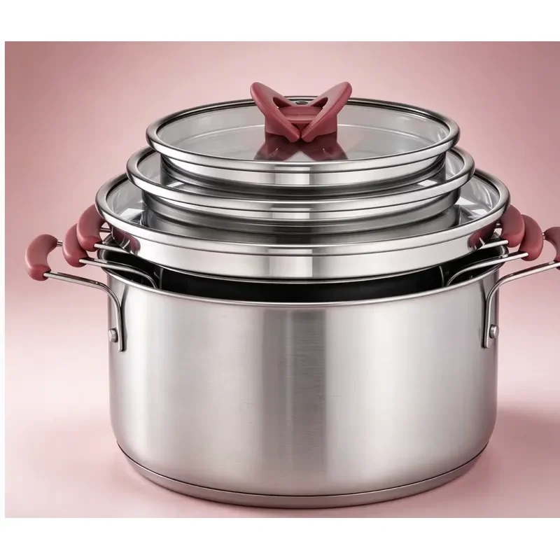 Stainless steel cookware set 3-piece set with glass lid, pot set induction cooker casserole, kitchen utensils