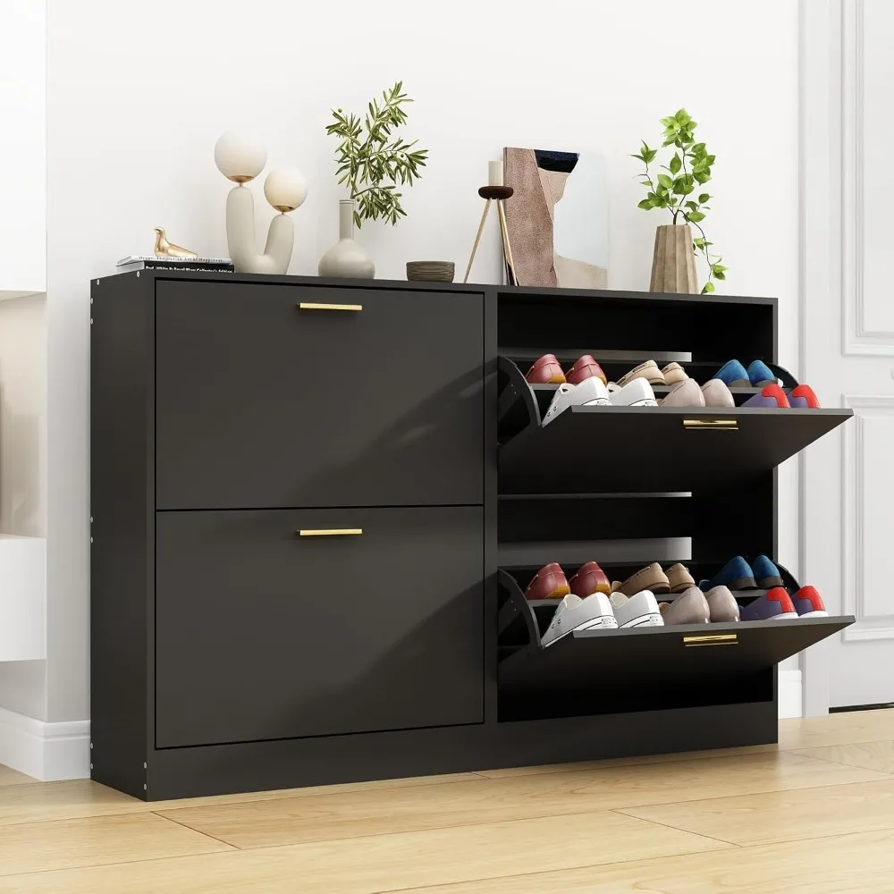 Pair of Compact Shoe Cabinets with Dual Flip Drawers for Entryway Storage and Hallway Organization