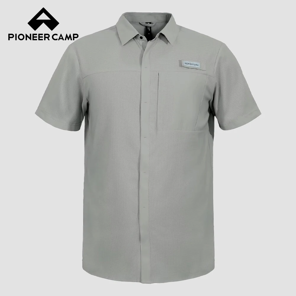 

Pioneer Camp Men Fishing Shirts with Zipper Pocket UPF 50+ Lightweight Casual Short Sleeve Button Down Shirts for Men Hiking