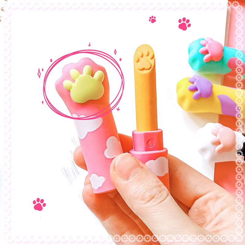 Kawaii Stationery Aesthetic stationery items office supplies gift cute things for school cat paw Lipstick design eraser Rubber