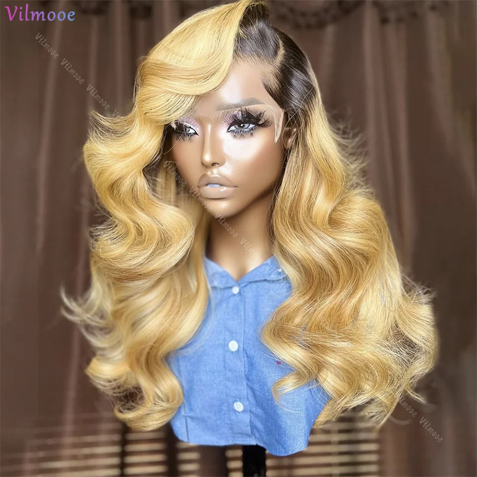 Body Wave Silk Base Lace Front Human Hair Wigs Peruvian Highlight Ombre Honey Silk Top Closure Wig With PrePlucked Natural Hairl