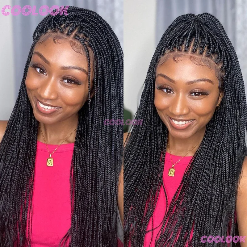 36 "شعر مستعار اصطناعي للنساء السود كورنو الضفائر الدانتيل شعر مستعار أسود Knotless صندوق الضفائر شعر مستعار للبيع