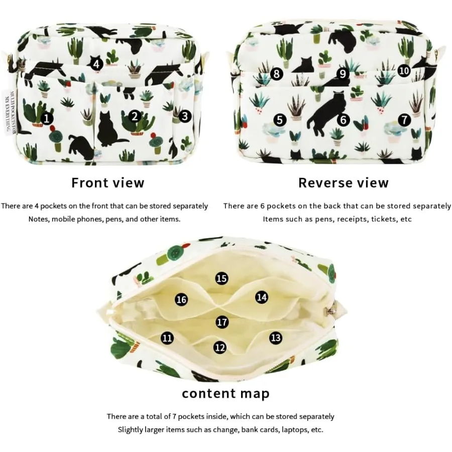 E-WEICHEN Multiple Pockets Portfolio Organizer with Zippered Makeup Bag Travel Essentials for Women Simple Waterproof Stationer