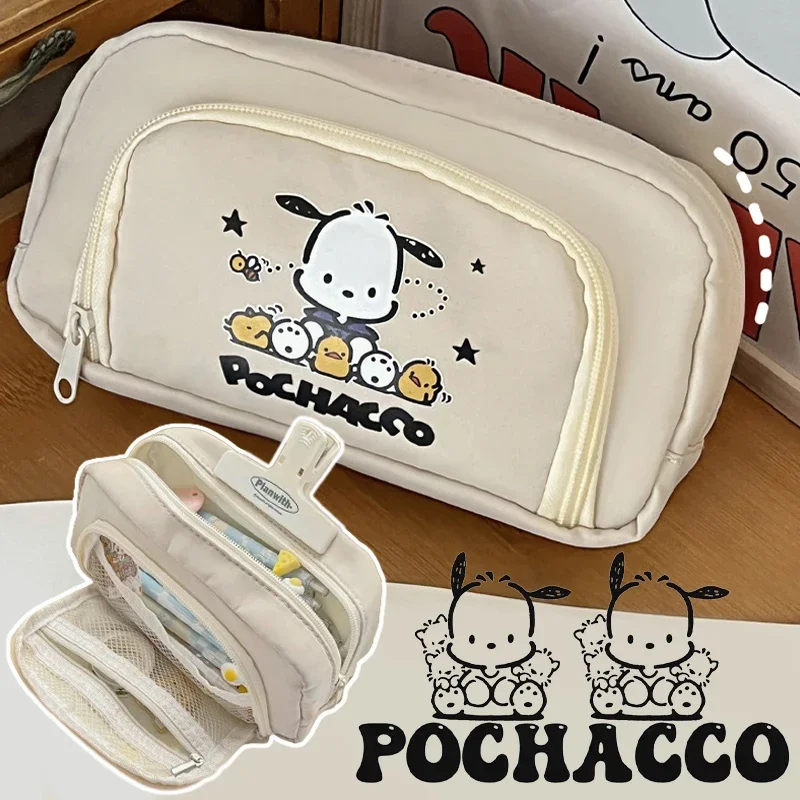 

Sanrio Pochacco Pencil Bag Cartoon Pen Case Student Large Capacity Portable Stationery Makeup Storage Pouch Girl Office Supplies