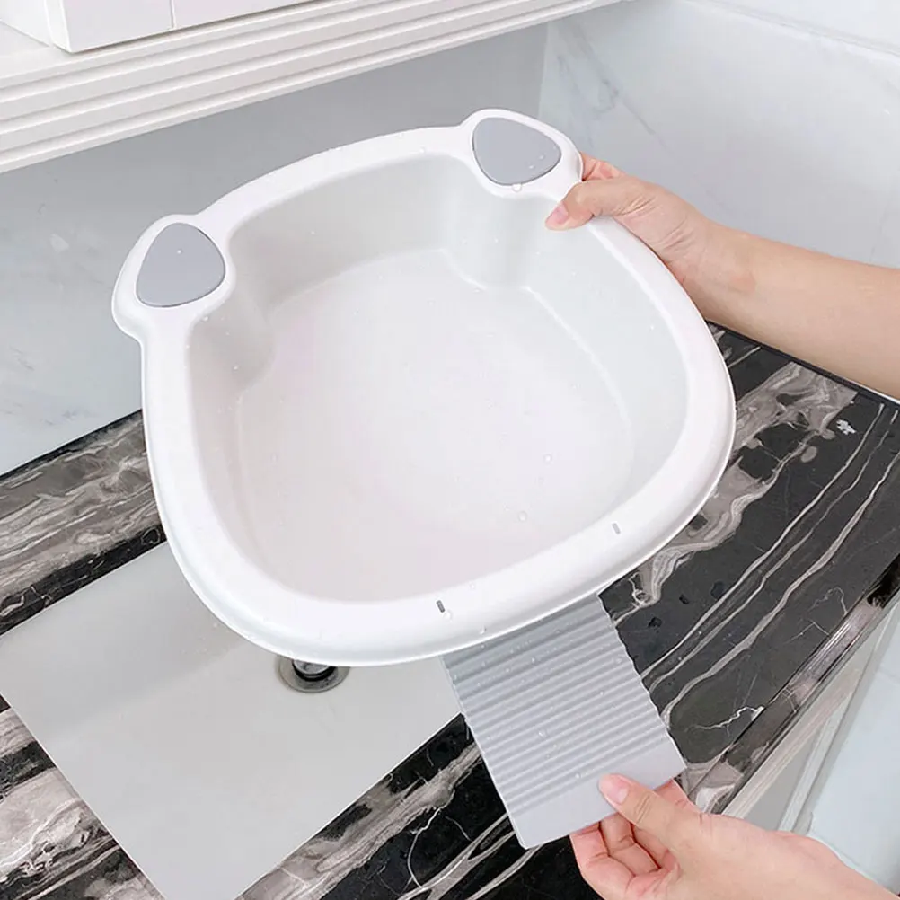 

2pcs Multifunctional Thickened Laundry Basin With Built-In Washboard For Clothes Face Foot Dual Section Portable Hand Wash