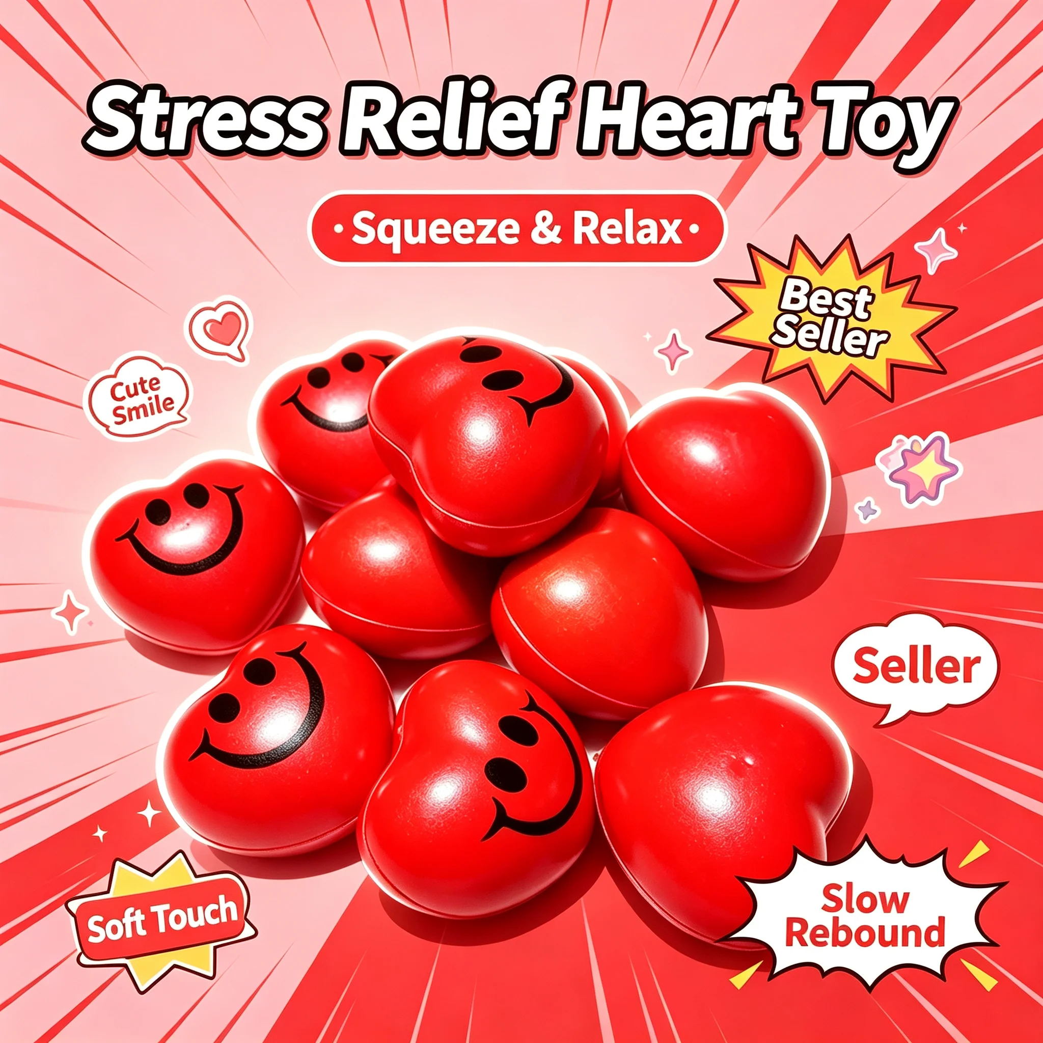 2Pcs Funny Soft Foam Anti Stress Ball Toys Squeeze Heart Shaped Ball Novelty Fun Gifts Vent Gag Toy Stress Pressure Relief Relax