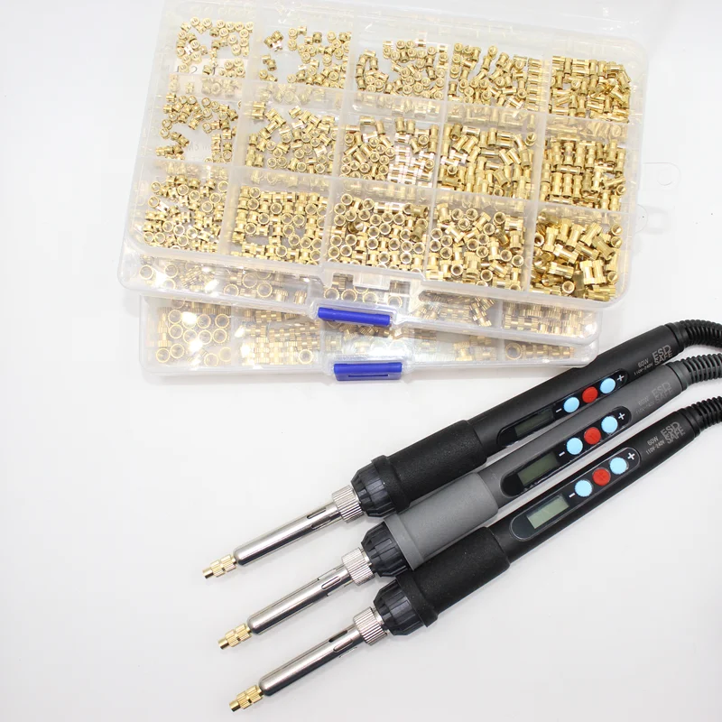 Messing-Wärmeeinsatzmutter 60W Lötkolben-Set mit Einstellbarer Temperatur LCD-Lötwerkzeug Kupfermuttereinsätze für 3D-Drucker-Zubehör – Detail 2