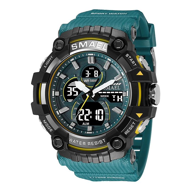 

Fashion Smael Top Brand Wristwatches Waterproof Quartz Led Digital Dual Time Display Military Army Sport Green Male Watches