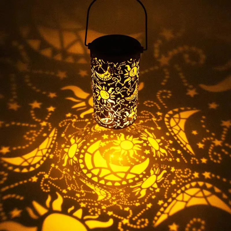 

Solar Lantern Outdoor Hanging Lantern Sun Moon Metal Lantern