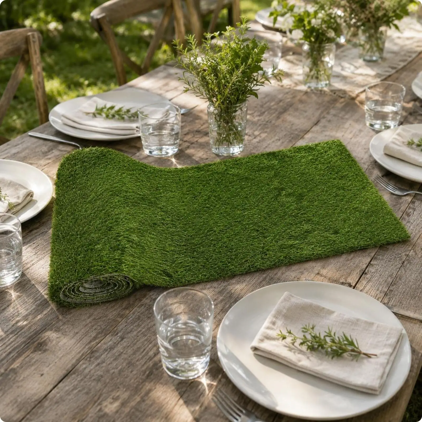 Grass Table Runner TPR Backing Faux Turf Centerpiece Rectangular