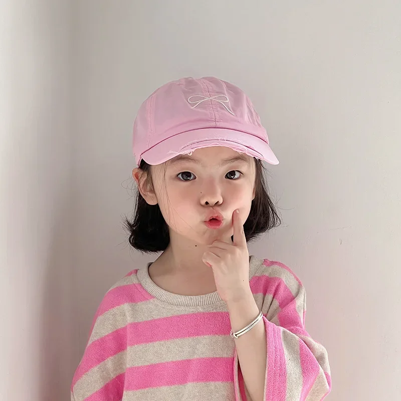 

Korean Bow Baby Baseball Hat Solid Color Cotton Children Duck Tongue Cap Summer Kids Boy Girl Sunshade Visors