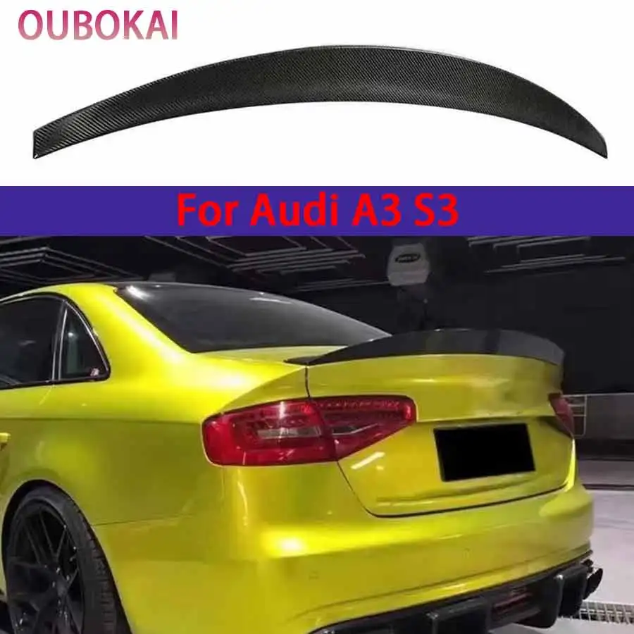 For Audi A3 S3 2013-2023 Carbon Fiber Tail fins Rear Trunk Spoiler Guide Wing Rear Wing Spoiler Diverter Body Kit