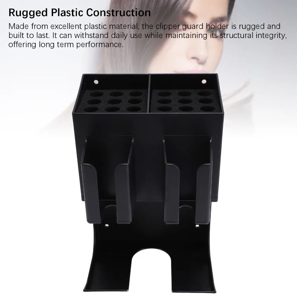 PP Barber Clipper Holder Rack Wall Mounted Multifunctional Design Hair Trimmer Storage Rack Black Color Multiple Slots