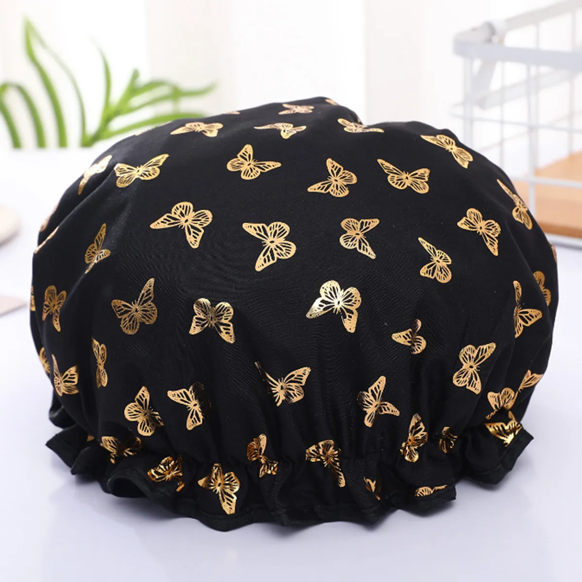 【Hot sales】Double Shower Cap Waterproof Hair Cap Hot Gold Printed Terylene Cotton Shower Cap Bathing Women