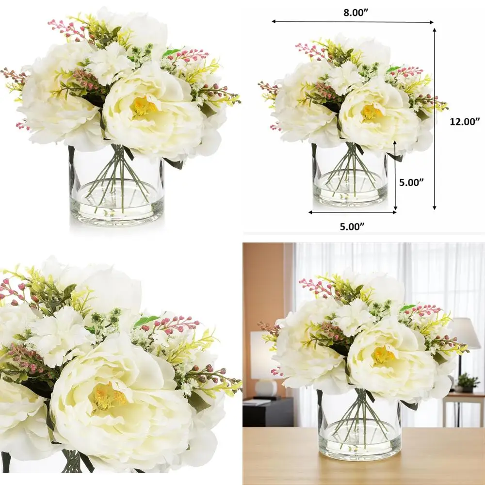 

Enova Floral Silk Flower Arrangement with Vase, Assorted Artificial Peony Flowers for Home and Office Decor