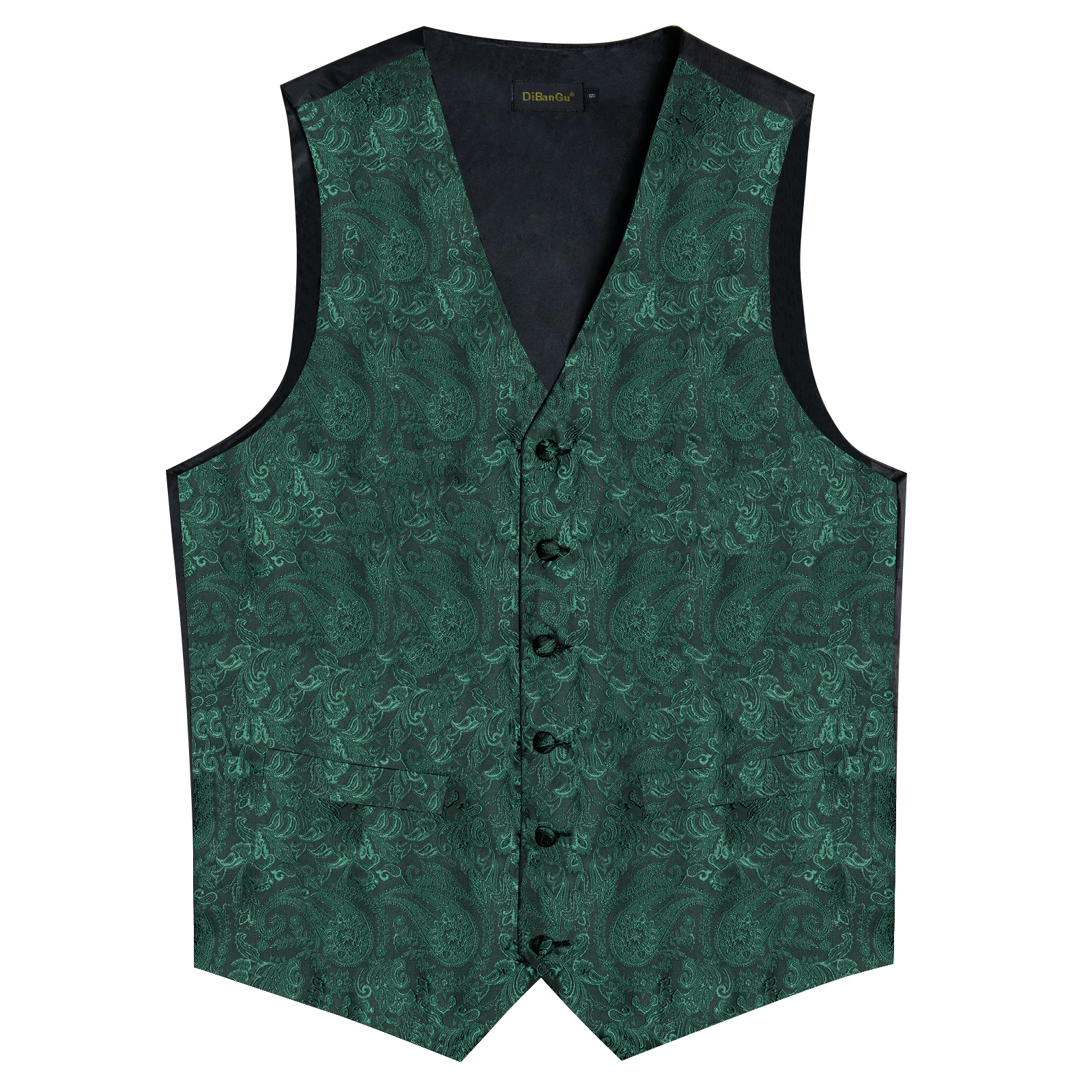 Fashion Green Paisley Vest for Man Business Wedding Party Classic Men\'s Sleeveless Waistcoat Pocket Square Sets Chaleco Hombre