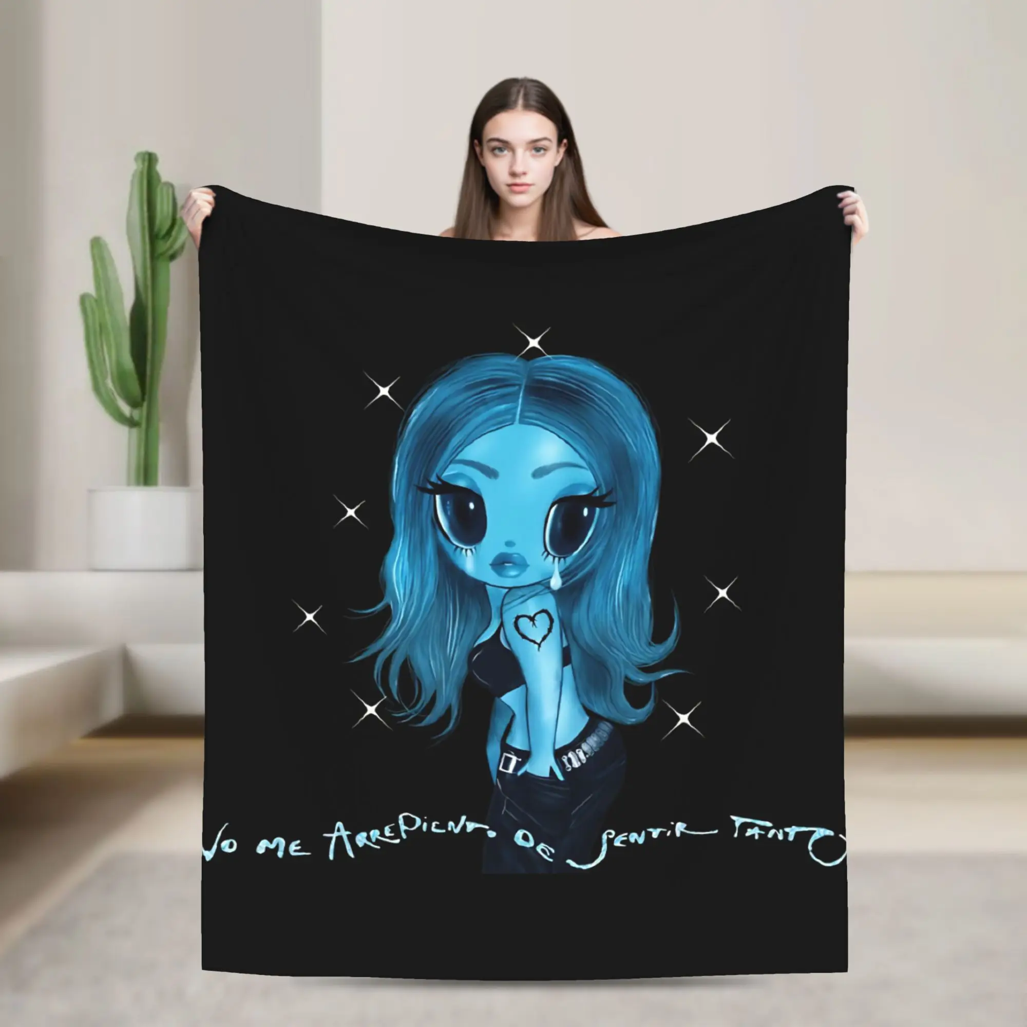 Karol G No Me Arrepiento de Sentir Tanto Knitted Blanket Coral Fleece Plush Warm Throw Blanket for Airplane Travel Bedspread