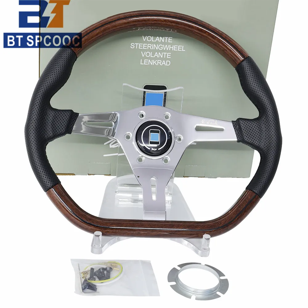 14inch 350mm Real Leather Racing Steering Wheel Elliptical Polished Electroplated Frame ABS Steering Wheel