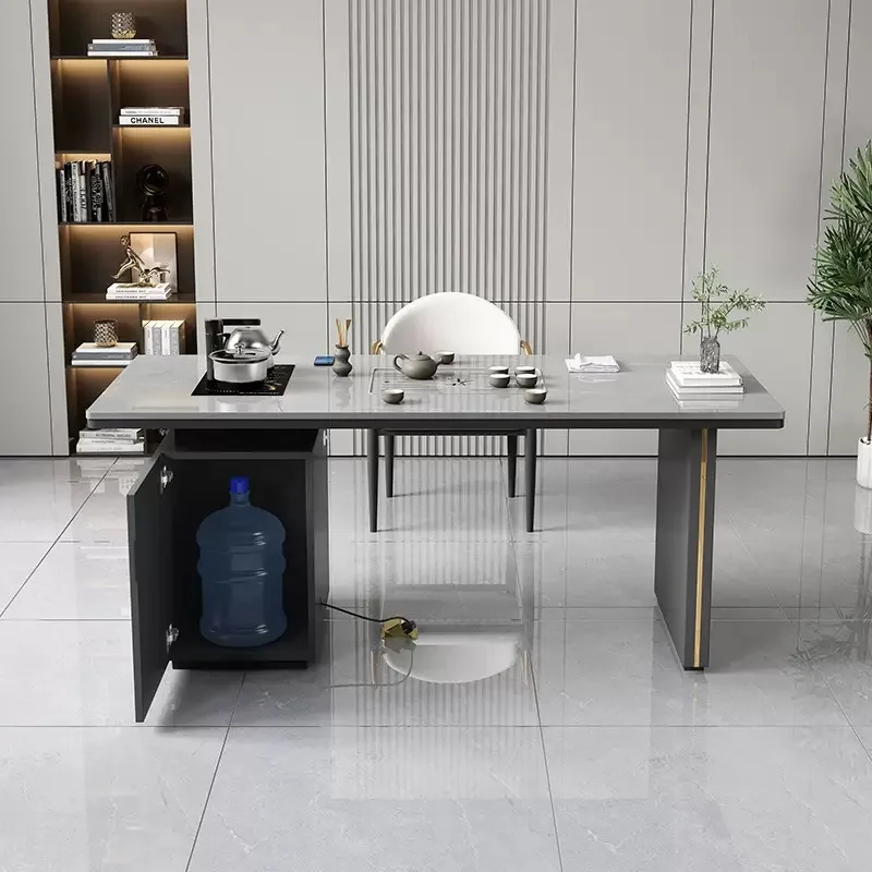 Light luxury rock slab tea table Household small Modern simple office coffee and chairs A