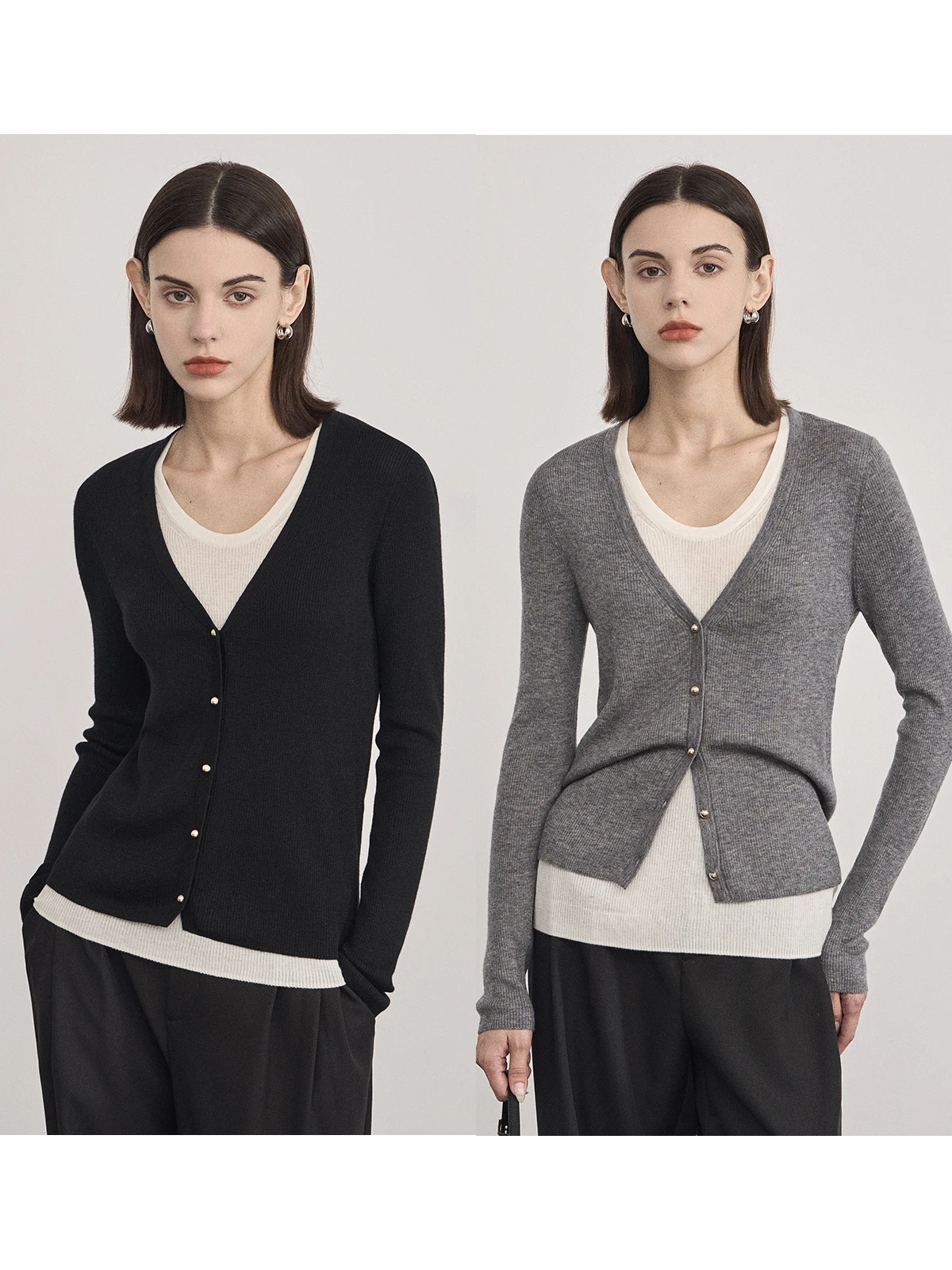 

SHALLOW STREAMS Spring Autumn Wool Blend Knitted Sweater Women's round Neck Two-Tone Fake Two-Piece Slim Fit Long Sleeve Top