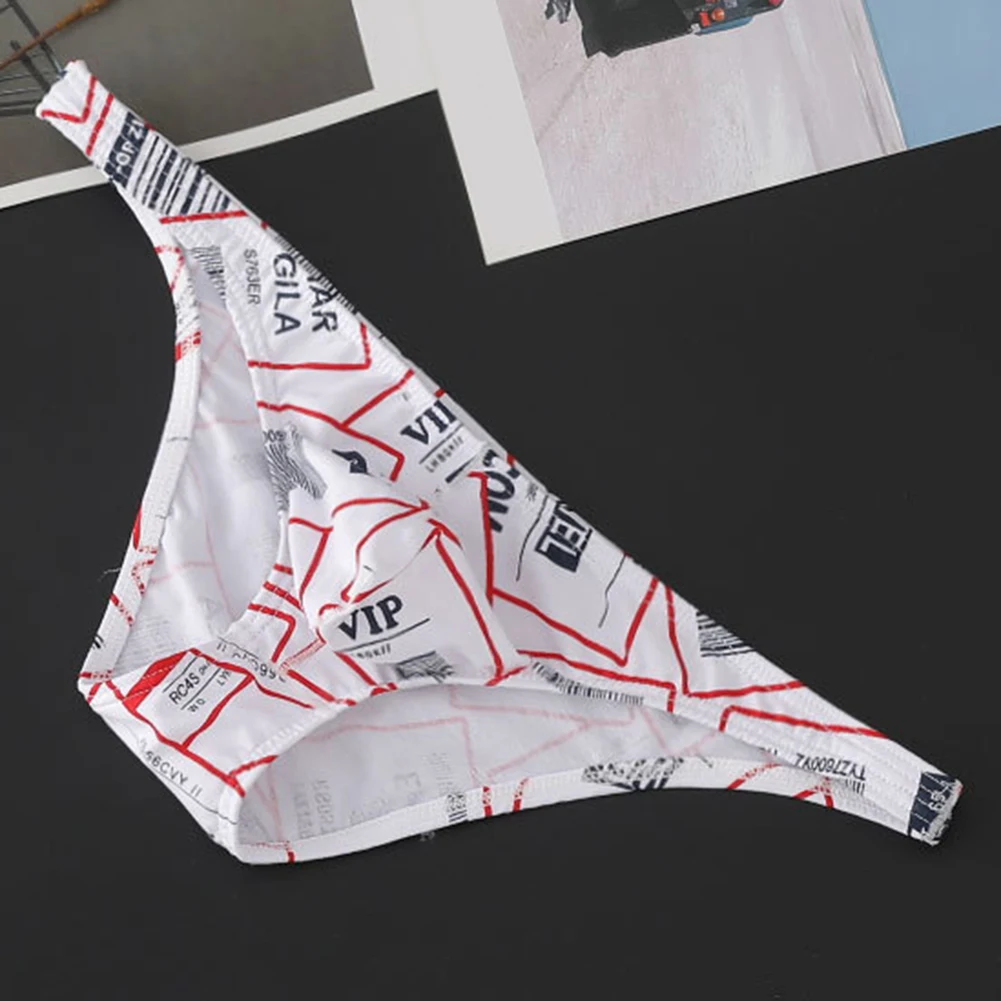 Men's Sexy Briefs Low Waist Print Underwear Breathable Thong Elastic Cotton Underpants Bulge Pouch Panties Breathable Lingerie