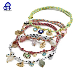 Lucky Eye Colorful Braided Bracelet Adjustable Rope Turkish Evil Eye Charm Tassel Bracelet for Women Girls Men Jewelry BE1010