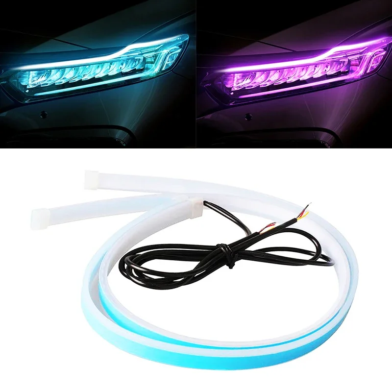 2Pcs DRL LED Strip Car Turn Signal Light Bright Lamp Strip Flexible Tube Waterproof Daytime Running Light for Car Headlight 12V