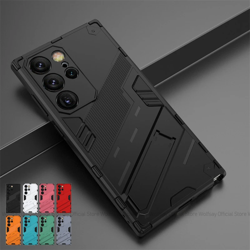 For Samsung Galaxy S24 Ultra Case Punk Armor PC Stand Holder Cases Shockproof TPU Phone Cover Samsung Galaxy S24 Plus S24 Ultra