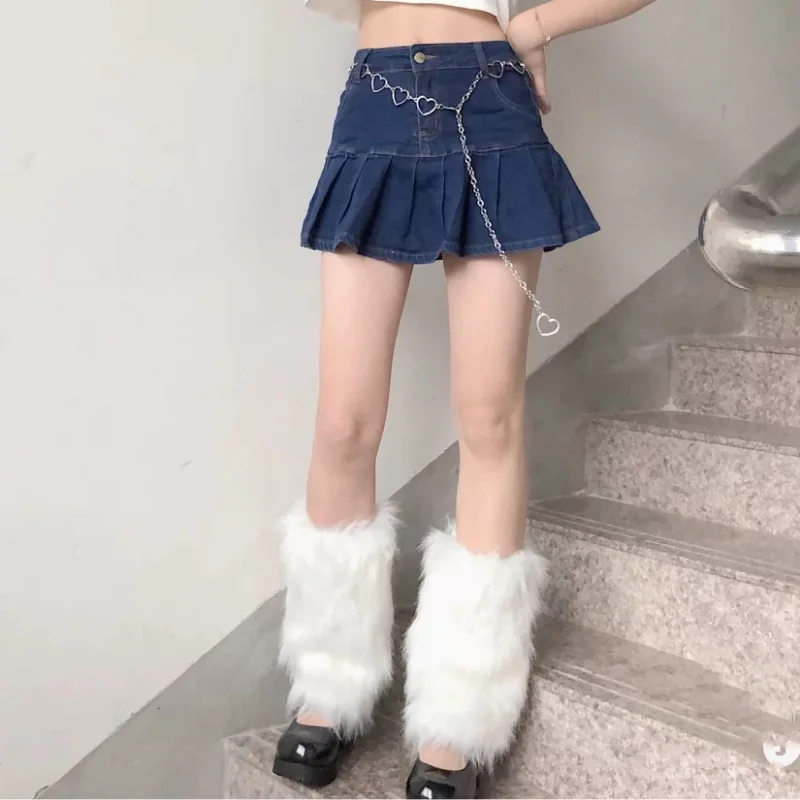 Furry Leg Warmers Y2K Goth White Faux Fur Leg Warmers Gyaru Boot Covers Lady Lolita Jk Knee-high Hipster Warm Socks Slouch