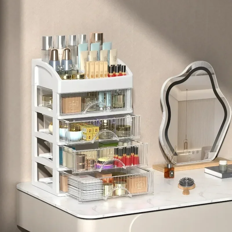 Desktop Drawer Cosmetic Organizer Transparent Large Capacity Four Compartment Dressing Table Lipstick Skin Care Storage Box