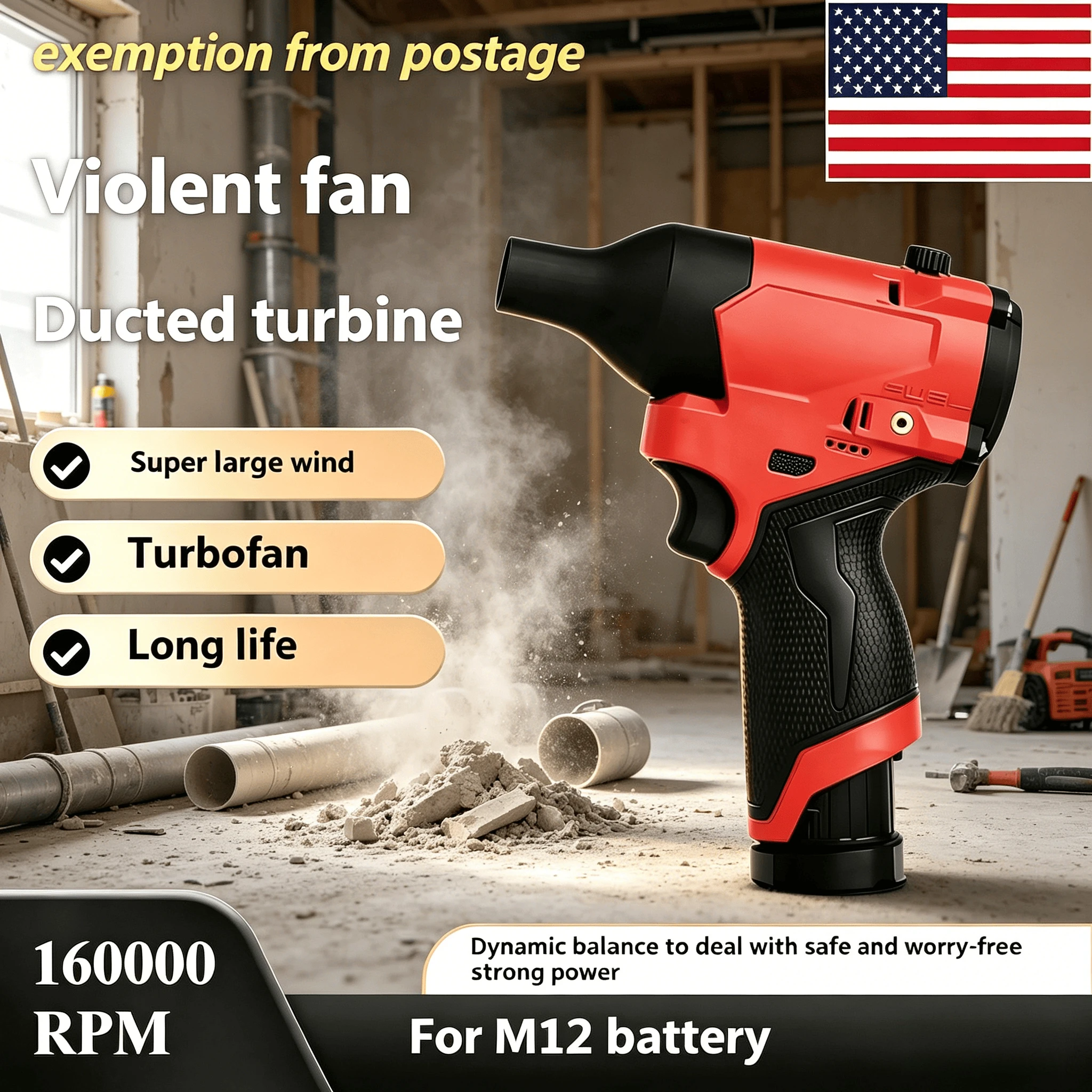 

Бесщеточный электрический турбовентилятор для Milwaukee M12 | Высокоскоростной портативный промышленный пылесос-воздуходувка для мастерских