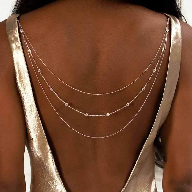 Layered Back Chain Body Jewelry Glittering Crystal Draped Backless Dress Harness Charm Prom Nightclub Accessories For Females