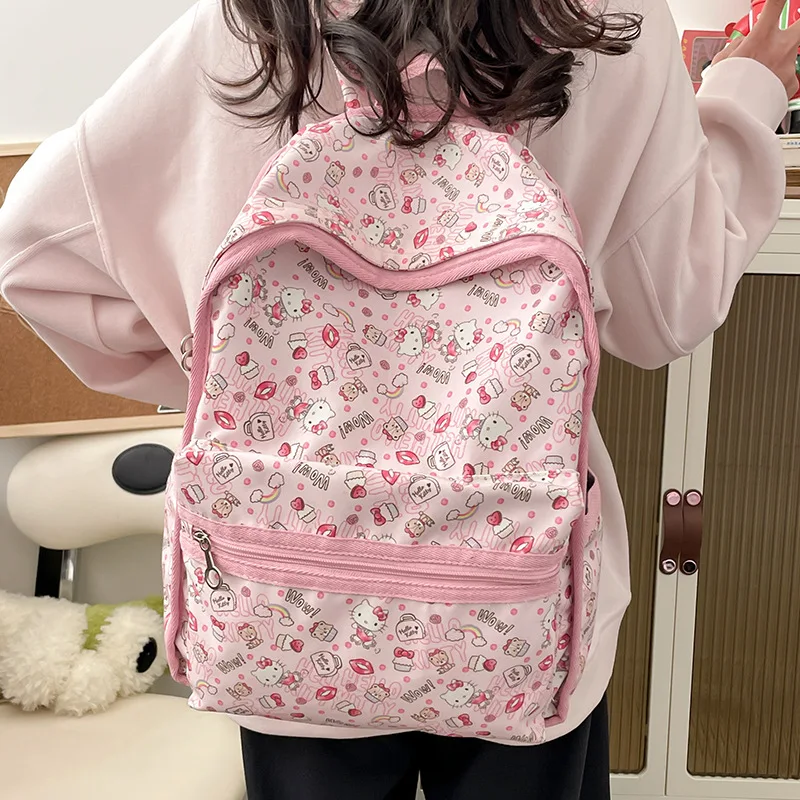 Sanrio Hello Kitty Melody Pink Nowy plecak dla kobiet Y2k Student Nylonowe tornistry Cute Cartoon Zipper Light Travel Backpack