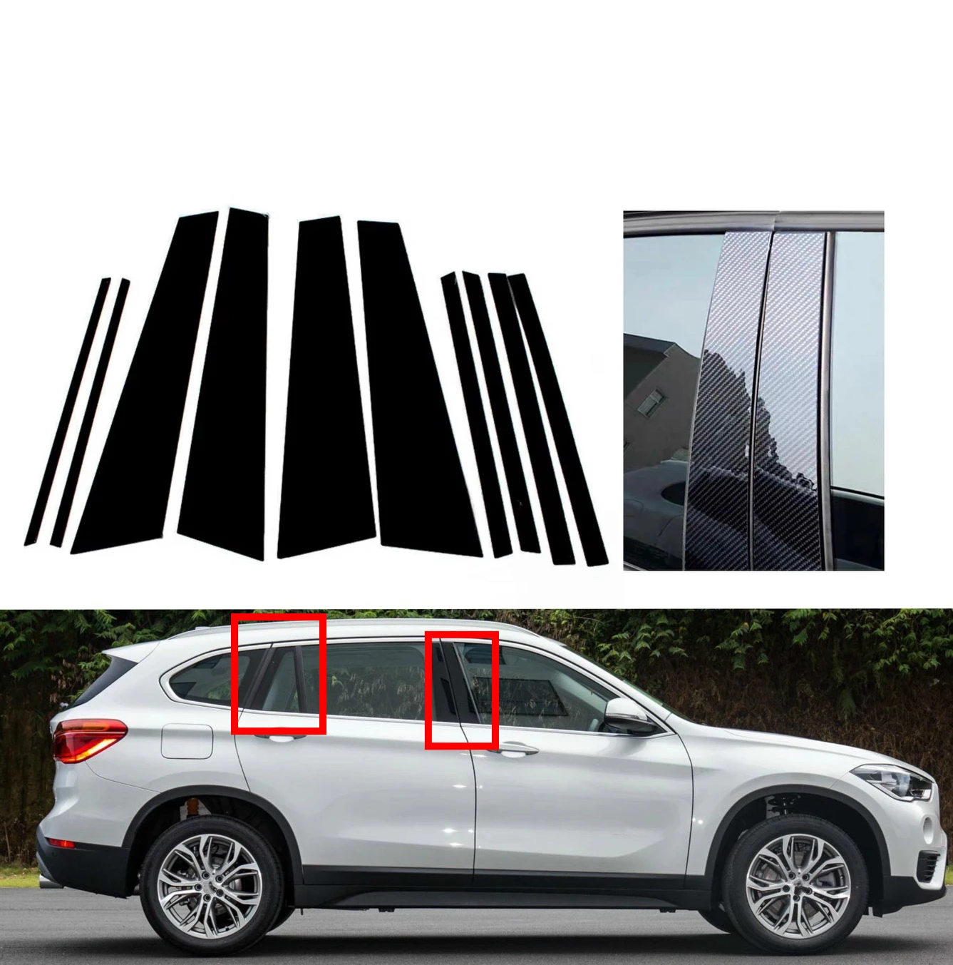 

10Pcs Gloss Black Pillar Posts Fit For BMW X1 F48 2016 2017 2018 2019 2020 2021 2022 Silver Door Side Window Molding Trim Cover