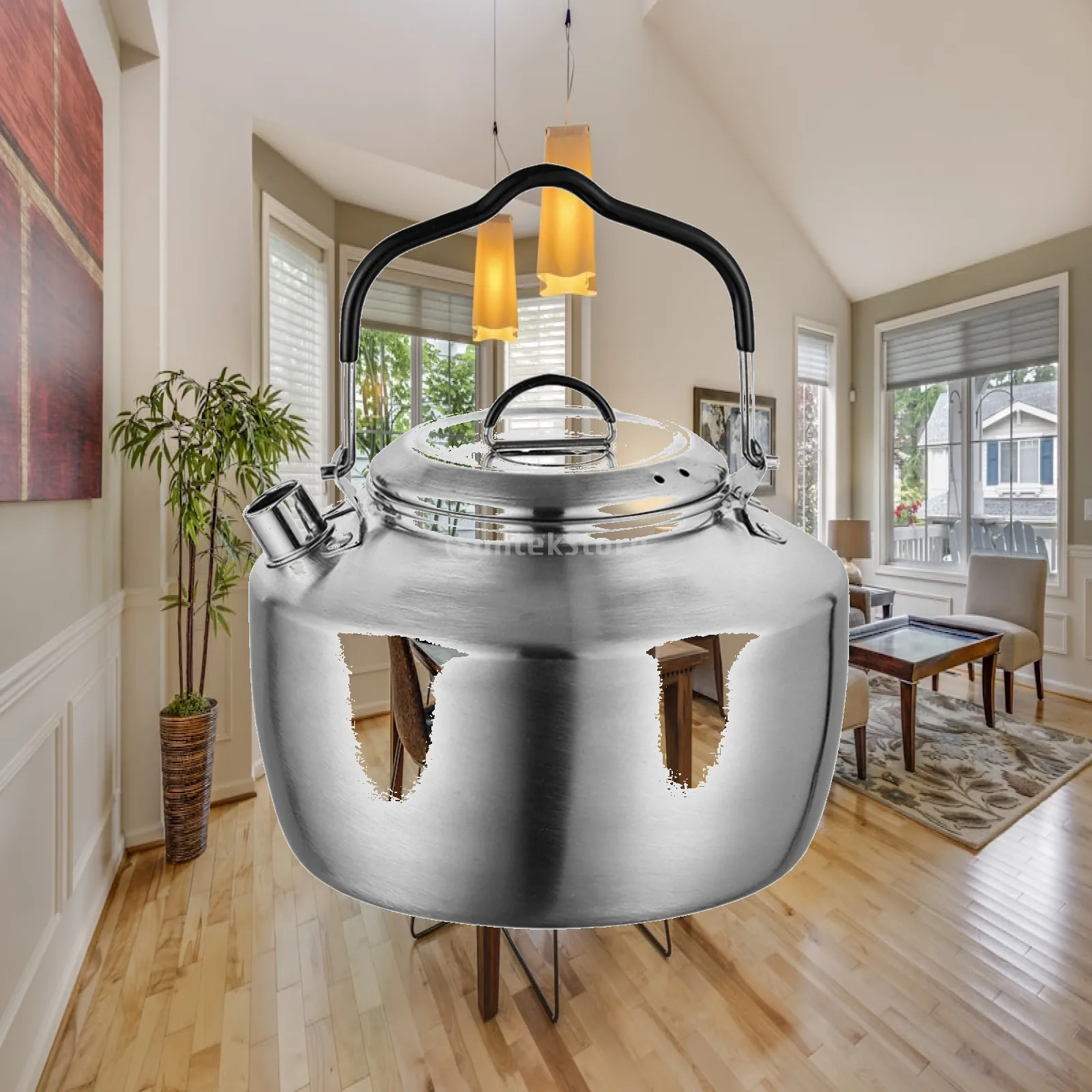 Camping Tableware Helper 1.5L Stainless Steel Outdoor Kettle Short Spout Foldable Handle for Travel Use