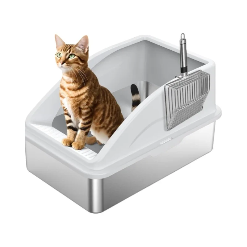 

China Made Stainless Steel cat Bedpan Basin cat Toilet Pet Supplies Heightening Extra-large Cleaning cat Bedpan square Basin.