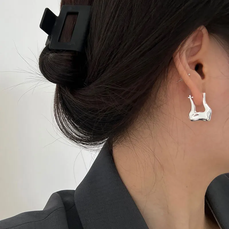 

E9827G CHOZON, однотонное серебро 925 пробы, U-образные серьги-кольца, асимметричные минималистичные оптовые изящные ювелирные изделия для женщин