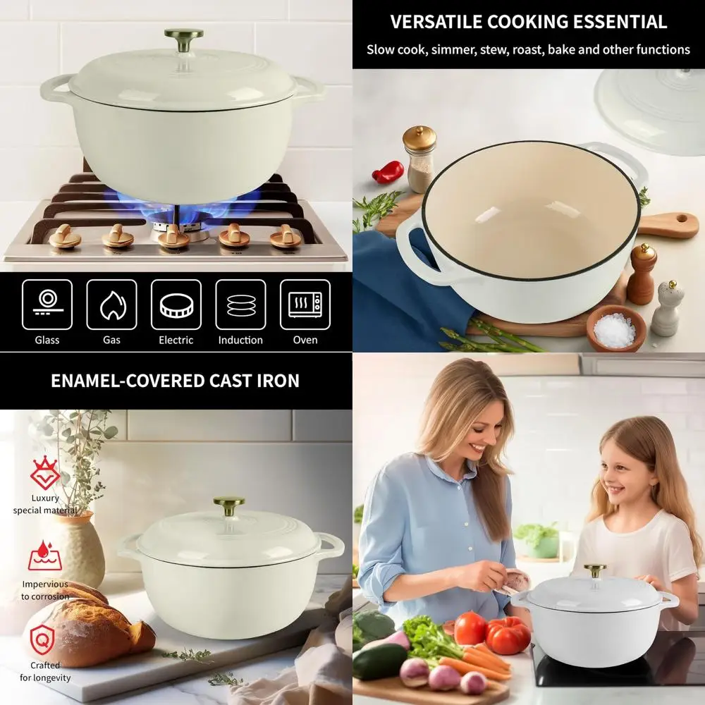 

Enameled Cast Iron Dutch Oven - 5.5QT Oval, Non-Stick, Ideal for Sourdough, Loaf, Artisan Bread Baking (Round Cream)