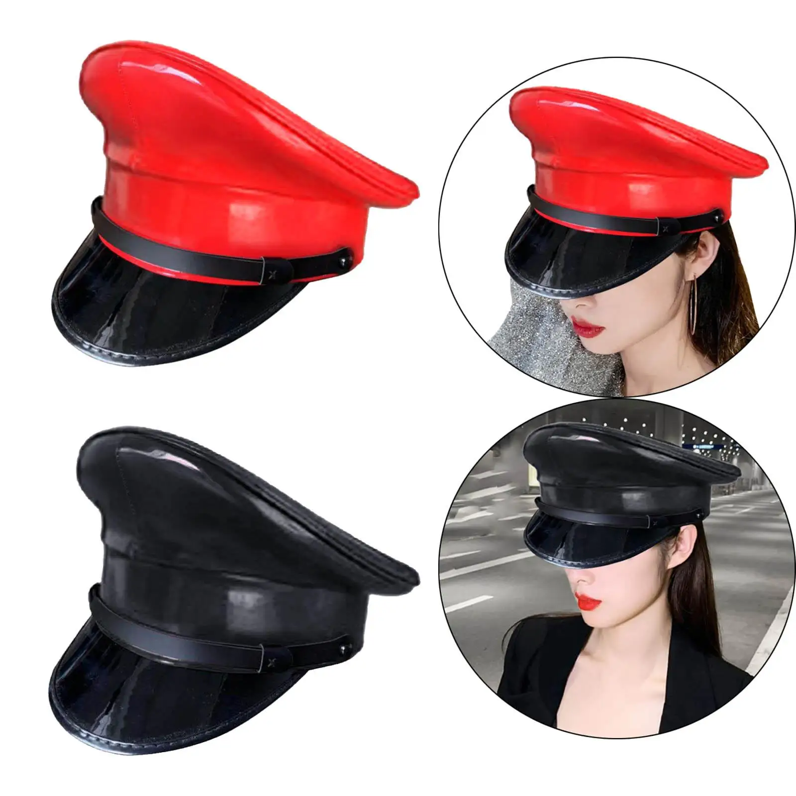 Hat Artificial Leather Military Hat for Stage Performance Men Women