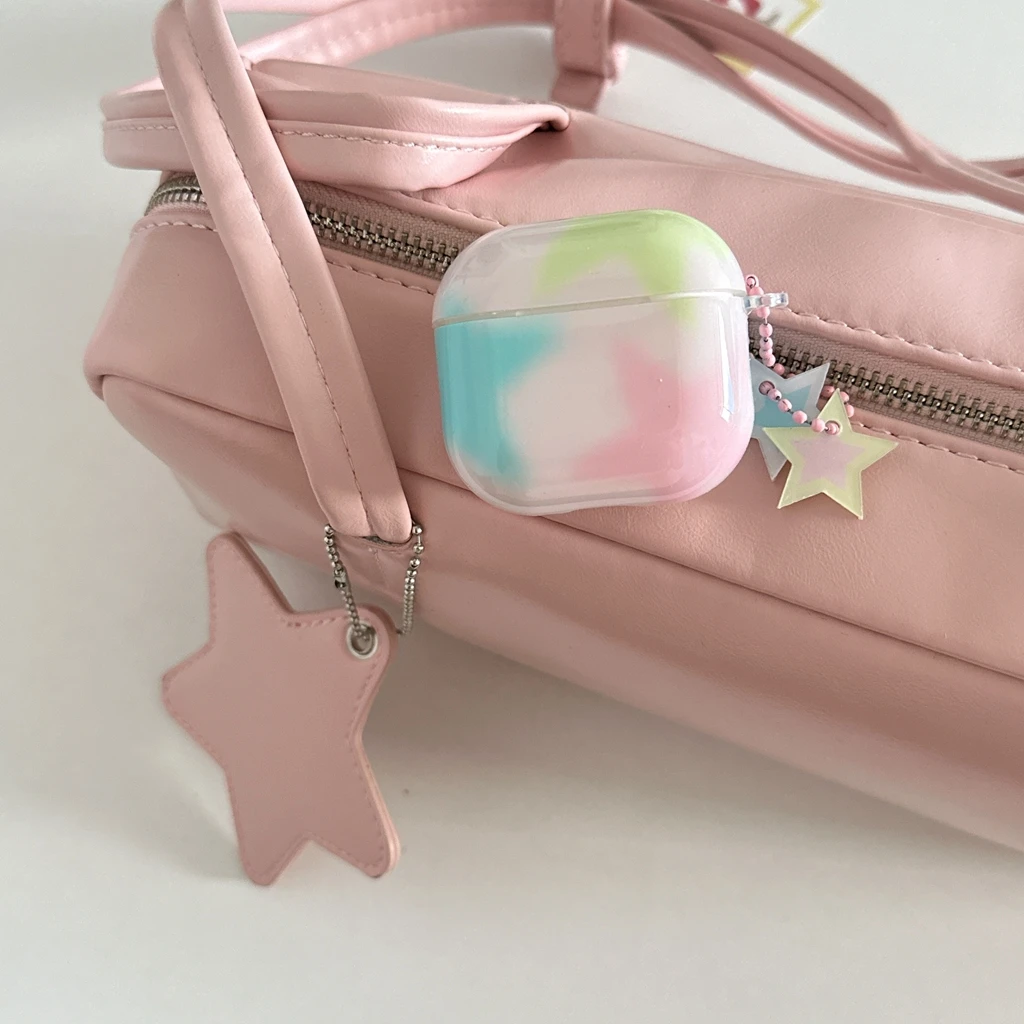Pink Blue Green Gradient Star Pattern With Charm Pendant Earphone Cover Case for AirPods 1 or 2 3 4 5 Pro 2