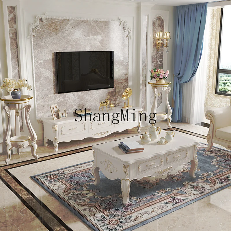 

SM simple European small apartment TV cabinet living room bedroom modern simple coffee table TV cabinet set combination