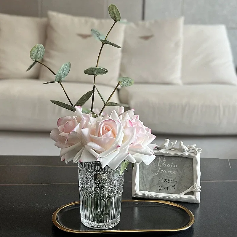 Artificial Roses Bouquet Short Stem Moisturizing Touch Roses for Home Decor Wedding Table Centerpiece Bridal Shower Decor Flower - view 3