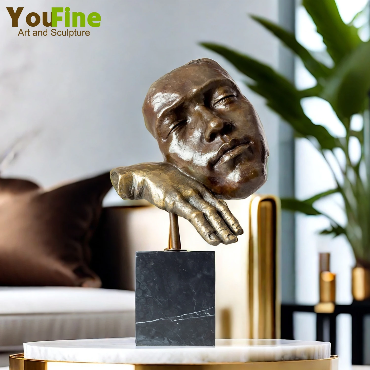 

Abstract Human Face Bronze Sculpture Bronze Thinking Man Statue Salvador Dali Resting Man Bust Statue For Home Decor Ornament