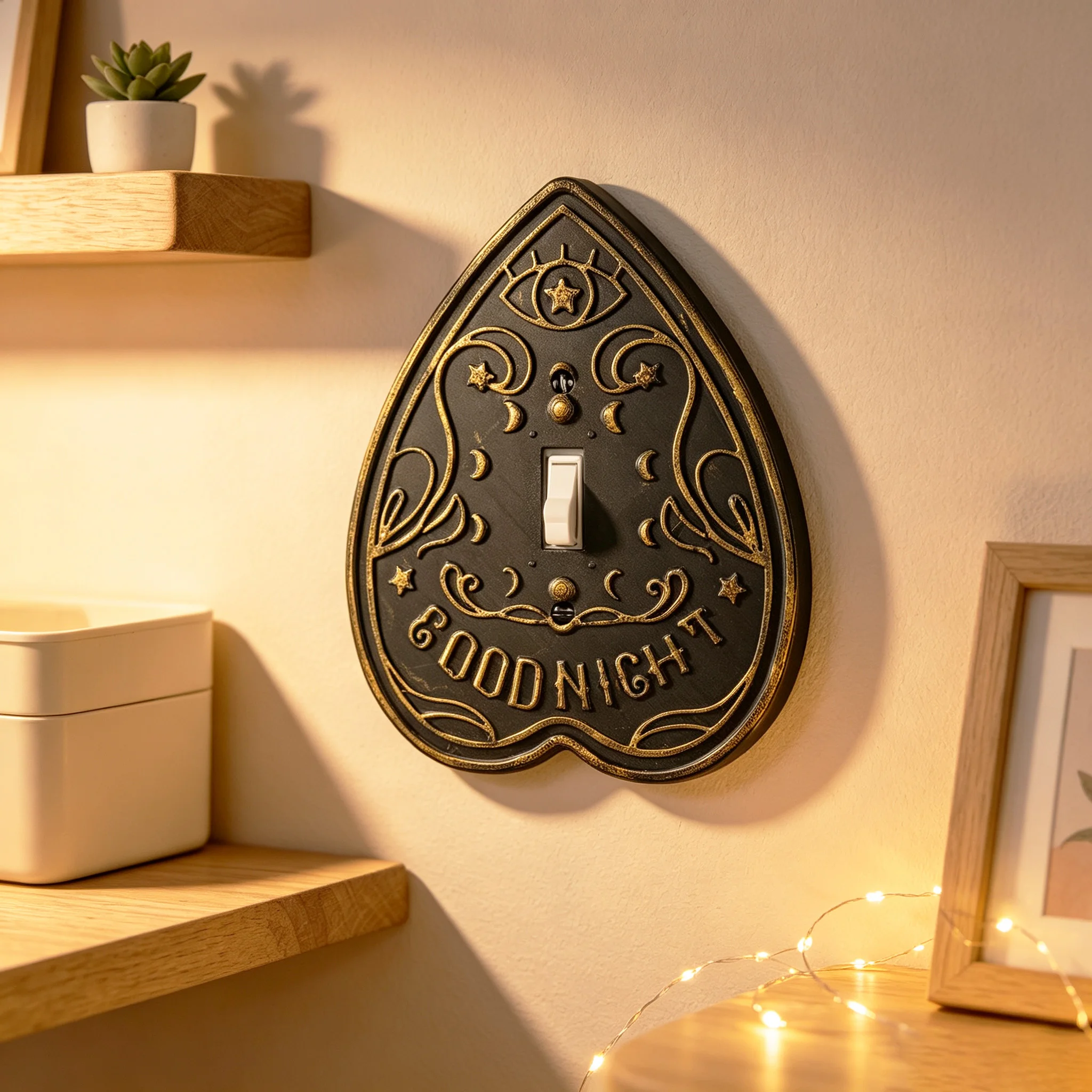 Grenzüberschreitende mystische Ouija-Planchette-förmige Schalterplatte, dunkler Stil Mond-Stern Allsehendes Auge Wandlichtschalter-Dekorabdeckung
