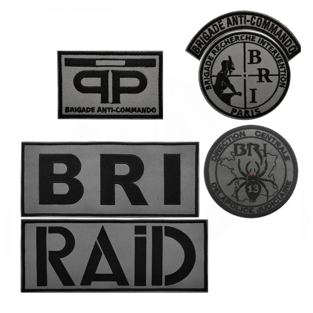 French BRI Anti Assault Team Embroidered Hook and Loop Patches Military Fan Morale Badge Armband Sticker Tactics Backpack Patch