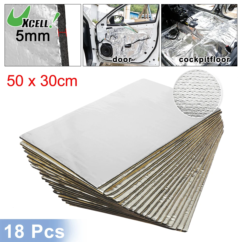 Uxcell 18pcs 5mm 50x30cm Car Sound Deadener Insulation Mat Intensive Aluminum Door Audio Heat Sound Deadening Insulation Sheet