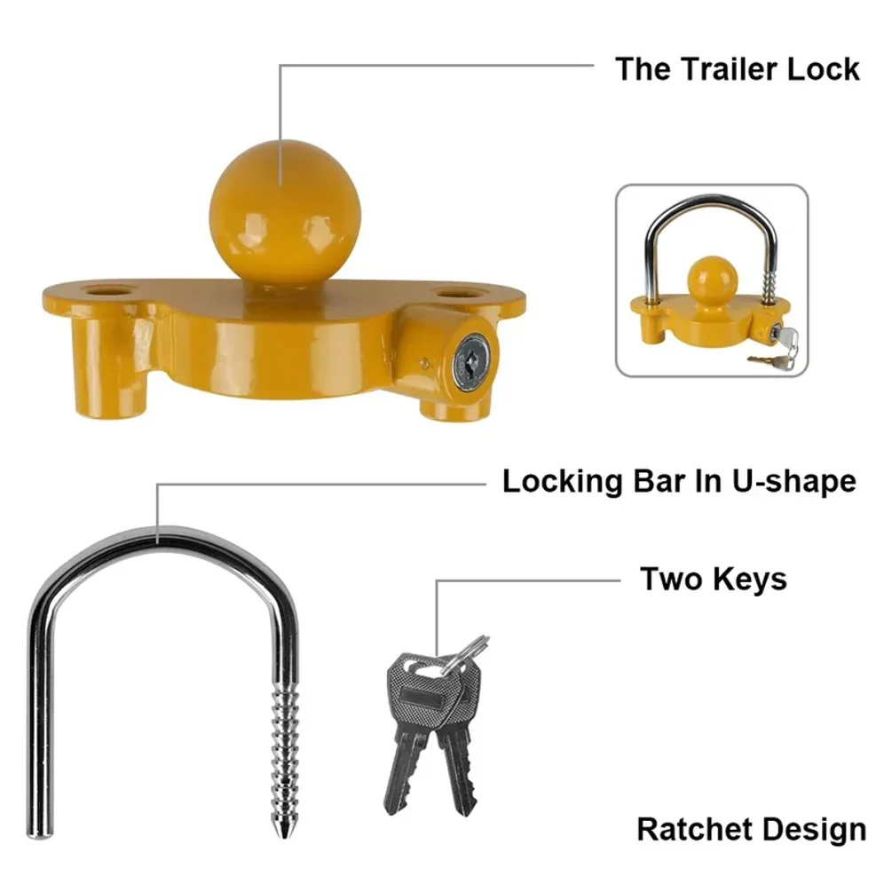 Heavy Duty Trailer Hitch Lock - 2-5/16 inch Adjustable Anti-Theft Coupler Lock Universal U-Shape Ball Security for Tow Receiver
