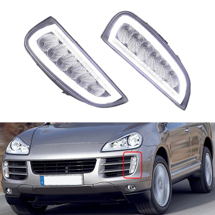 

Pair LED Daytime Running Light Front Bumper Fog Lamp For Porsche Cayenne 957 9PA 2006-2010 Daylight DRL Turn Signal Car Lights