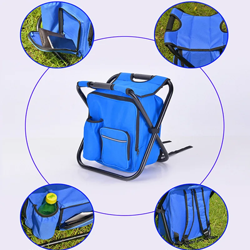 Foldable Fishing Chair with Cooler Bag, Multifunctional, Outdoor Camping, Barbecue, Portable, Ice Pack